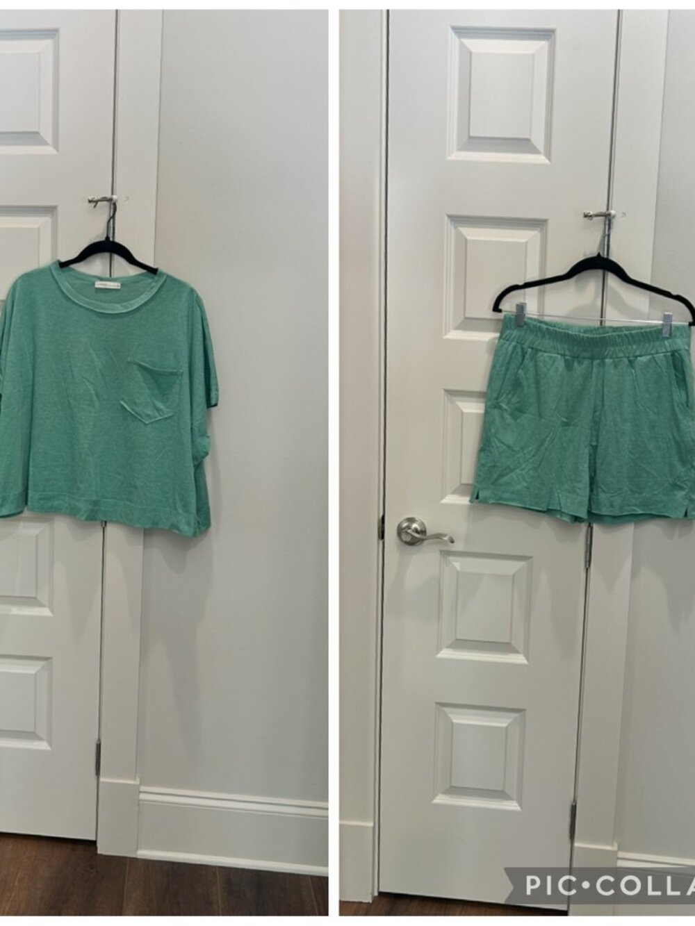 Zenana Exposed Seam Boxy Top and Short Set- Heather Green Color - Picture 3 of 14